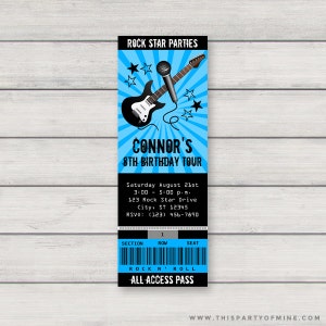Rock Star Konzert Ticket Einladung DRUCKBARE Junge Rockstar Geburtstagsparty Einladung SOFORTIGER DOWNLOAD mit bearbeitbarem Text