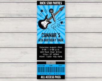 Rock Star Concert Ticket Invitation PRINTABLE Boy Rockstar Birthday Party Invitation INSTANT DOWNLOAD with Editable Text