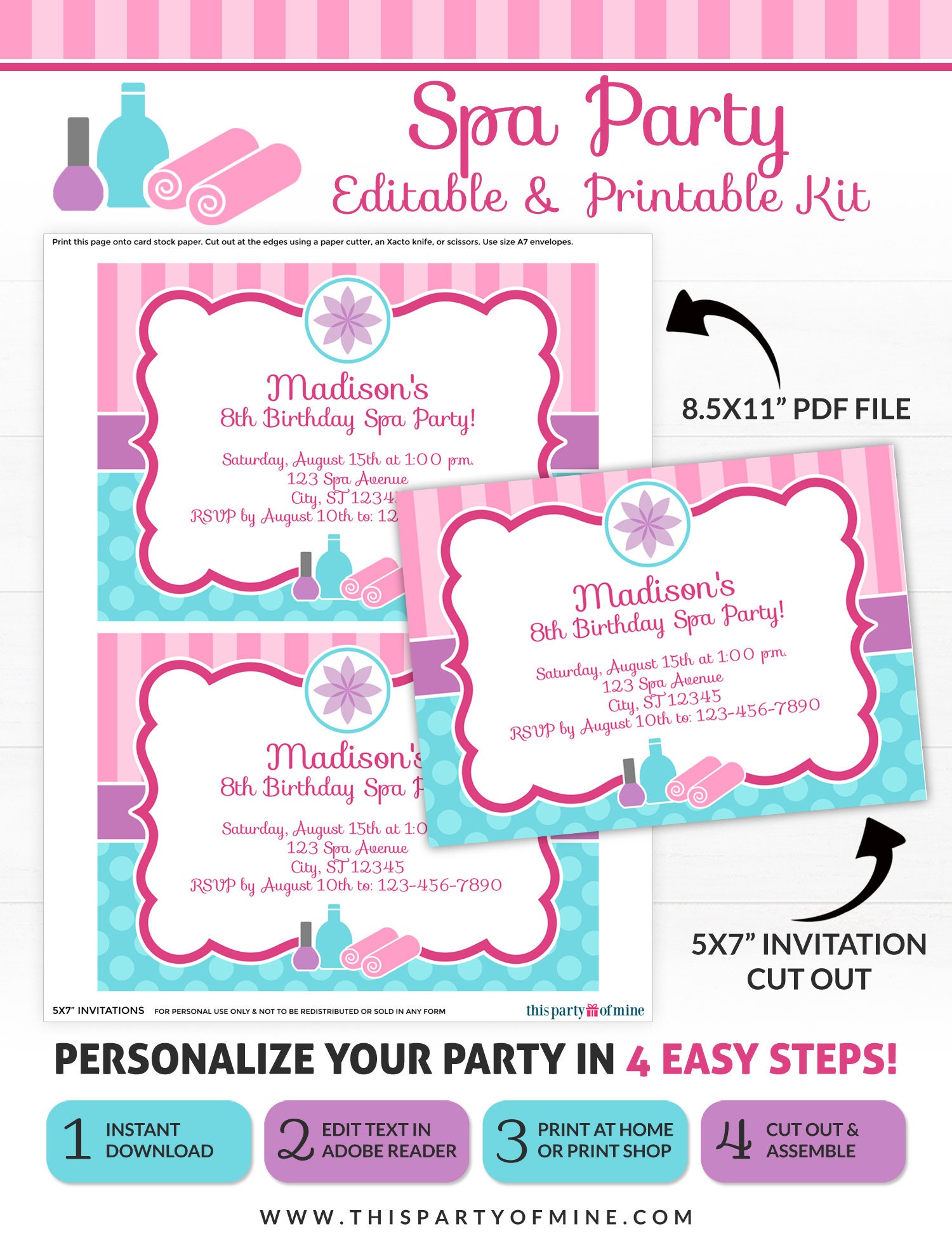 Spa Party Decorations Spa Birthday Party Printable Spa - Etsy