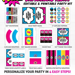 Girls Superhero Birthday Party Invitations & Decorations image 2