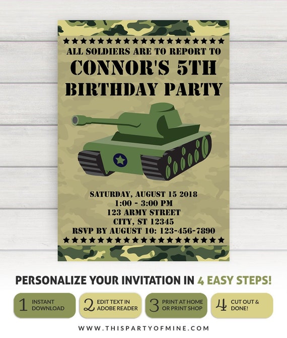 Army Invitation - Army Party Invitation - Army Birthday Invitation - Army Birthday Party Invitation Il_570xn