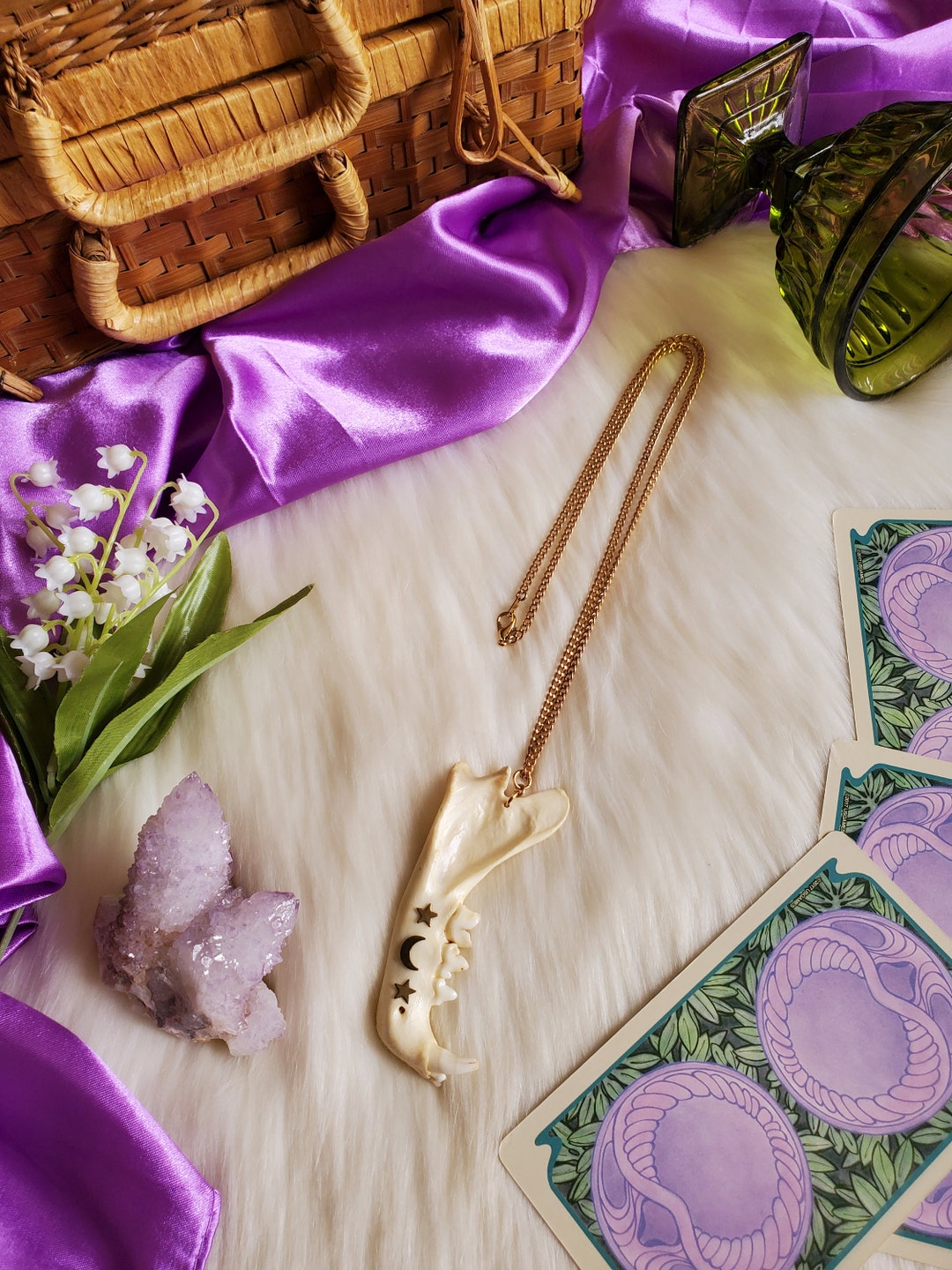 Bobcat Jaw Bone Gold Starry Celestial Necklace Celestial - Etsy