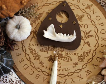 Badger Jaw Bone Brown Planchette Wall Hanging | Ouija | Spirit Board | Oddities | Samhain | Pagan Witch | Atlar Decor