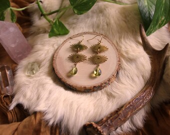 Green Quartz Gold Double Evil Eye Earrings | Fortune Teller | Divination | Whimsigoth | Celestial Jewelry