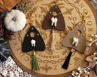 Deer Teeth Mini Planchette Bag or Car Charms | Ouija | Spirit Board | Halloween Keychain | Oddities | Samhain | Spooky Gifts | Boo Basket