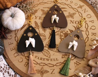 Coyote Teeth Mini Planchette Bag or Car Charms | Ouija | Spirit Board | Halloween Keychain | Oddities | Samhain | Spooky Gifts | Boo Basket
