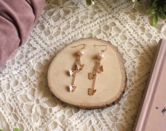Pink Freshwater Pearl Gold Butterfly Dangle Earrings | Ren Faire | Cottagecore Jewelry | Woodland | Ethereal | Hobbit
