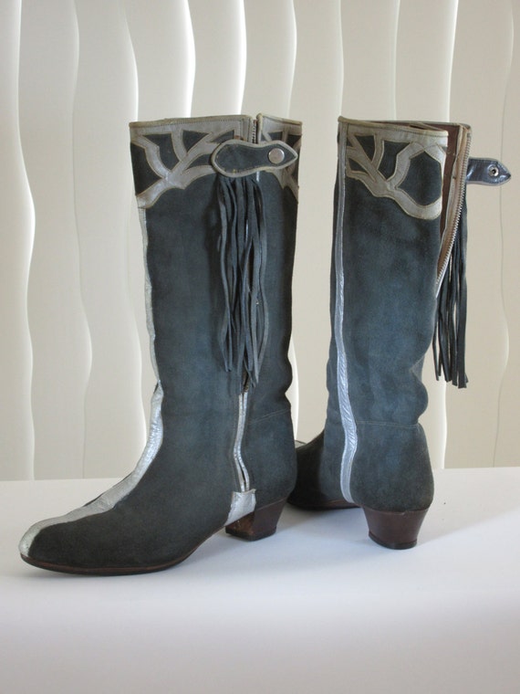 Flamenco boots. Gray split cowhide & leather. Spanish dance Etsy