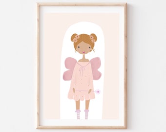 Daisy Bloom (Brights) - kids print, modern nursery print, girls print, fairy print,  fairy art, fairies