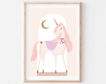 Luna the Unicorn (Brights) - kids print, modern nursery print, girls print, unicorn print, unicorn art, tween art,