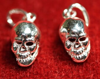 Sterling Silver Three Dimensional Skull 10mm Charm - One per Pack