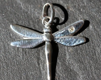 Sterling Silver Dragonfly Pendant with closed bail 19mm including Crystal Bead - One per pack