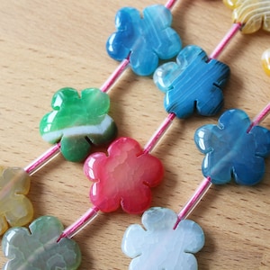 Natural Crackle Agate 24x24 Five Petal Flower Beads, Multi Coloured - Full and Half Strands