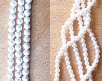 Shell Pearl Beads 6-6.3mm & 4mm White Round Beads - Full Strand