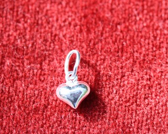 Sterling Silver Small Puffy Heart Charm 8x7mm - One or Five per pack