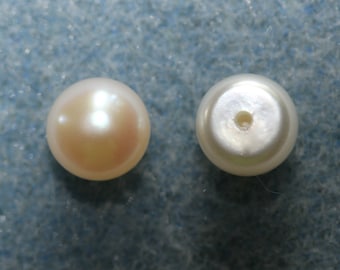 Natural Cultured Freshwater Button Pearls 7-7.5 mm in Light Cream/Natural Colour  - Half Drilled (1 or 4 Pairs)