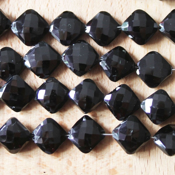 AA Black Spinel Checkerboard Faceted Kite Beads - 9-10mm - Full Strand
