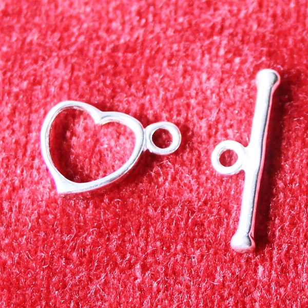 Two Sterling Silver Heart Toggle Clasps, Connectors, Cufflinks - Two sets per pack