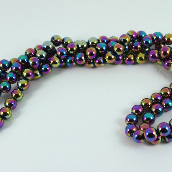 Haematite Non Magnetic Multi-Coloured 6mm Round Beads - Full Strand