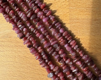 Rubí natural de grado A, altura de 3 a 7,8 mm, pepitas lisas/rugosas, hebra de 16,5 pulgadas