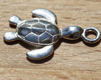 Sterling Silver Turtle Pendant/Charm 15.9x10.6mm - One or Two per pack