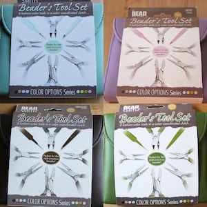 The Beadsmith®  Beader's Tool Kit in Aqua, Orchid, Chocolate and Olive Pouch- Six Pliers and Two Tweezers - New Stock