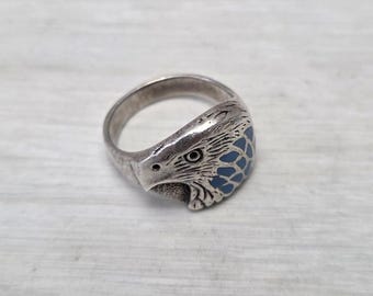 Vintage Collectible Sterling Silver Ring Adler Eagle Blue Turquoise Stone American Handmade 925