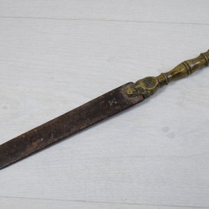 Antique Butchers Chef&#39;s Sharpener Sharpending Brass Handle Bull Head & Steel18c