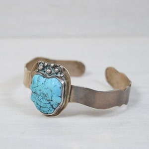 Vintage Decorative Natural Stone Kingman Turquoise Silver Navajo Bracelet