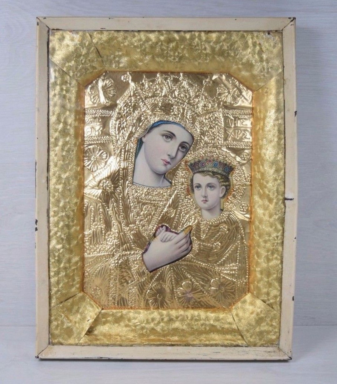 Antique Gold Foil Icon: Virgin Mary and Christ, 19th Century - Etsy
