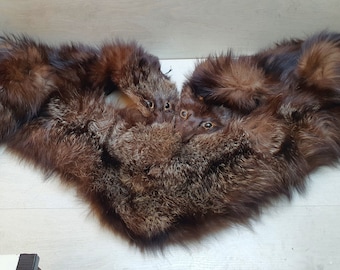 Vintage Brown Fox Fur Scarf, Drape Stole, Celtic Viking Shawl