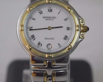 Vintage Raymond Weil Parsifal Steel & Gold Men's Watch Swiss Quartz Slim Profile