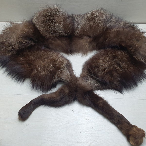 Vintage Collectible Full Size Red Fox Fur Scarf Head Tail Real Original Drape Stole Wrap 160cm Fur Natural Animal Leather Genuine