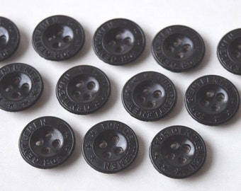 12 Antique Collectible "FOR GENTLEMAN ***" Black Bakelite Military Uniform Buttons Retro wwi - wwii Surplus Old Stock