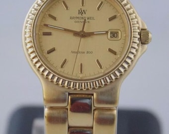 Vintage Gold Plated Raymond Weil Amadeus 200 Men's Watch Sapphire Crystal Swiss Quartz