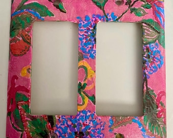 Beach Decor Single Switch Plate Light Outlet Electrical Lilly Pulitzer Style Handpainted Decoupage Textured