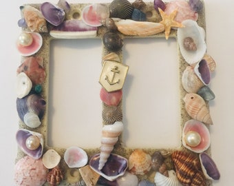 Beach Decor Handmade Switch Plate Light Outlet Electrical Real Sea Shells Sea Glass Pearls