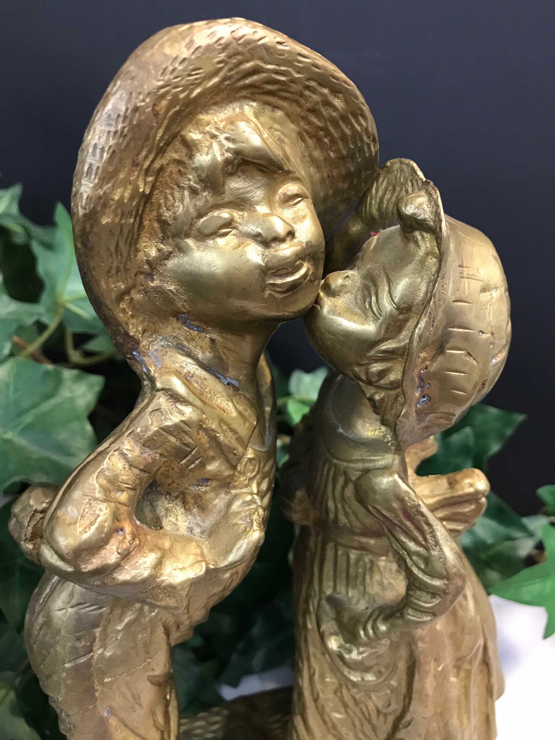 Vintage Brass Girl Kissing Boy Statue / Figurine Etsy