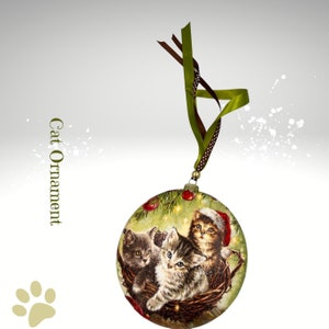 Christmas Cat Ornaments Handmade, Cute Stocking Stuffer for Her, Cat Mom Christmas Gift, Cat Christmas Decorations, Cat Tier Tray Decor