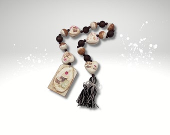 Cupcake Garland: Dolce Vita Wood Bead Tassel, Bakery Tiered Tray Decor