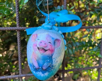 Decoupage Easter Egg Ornament: Handmade Pig Farmhouse Decor