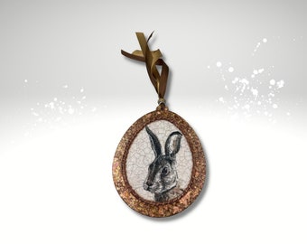 Rustic Bunny Easter Egg: Wooden Spring Decor (6.5 inch)