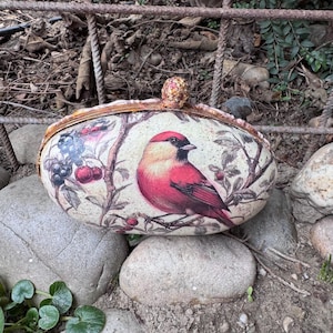 Upcycled Handbag Cardinal Art, Decoupage Purse, Bird Lover Gift, Nature Inspired Bag, Unique Eco Friendly Accessory