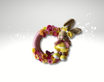 Crochet Bunny Easter Wreath: Spring Floral Door Decor