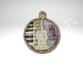 Musical Christmas Ornament: Clay Polar Bear, Music Notes Decor