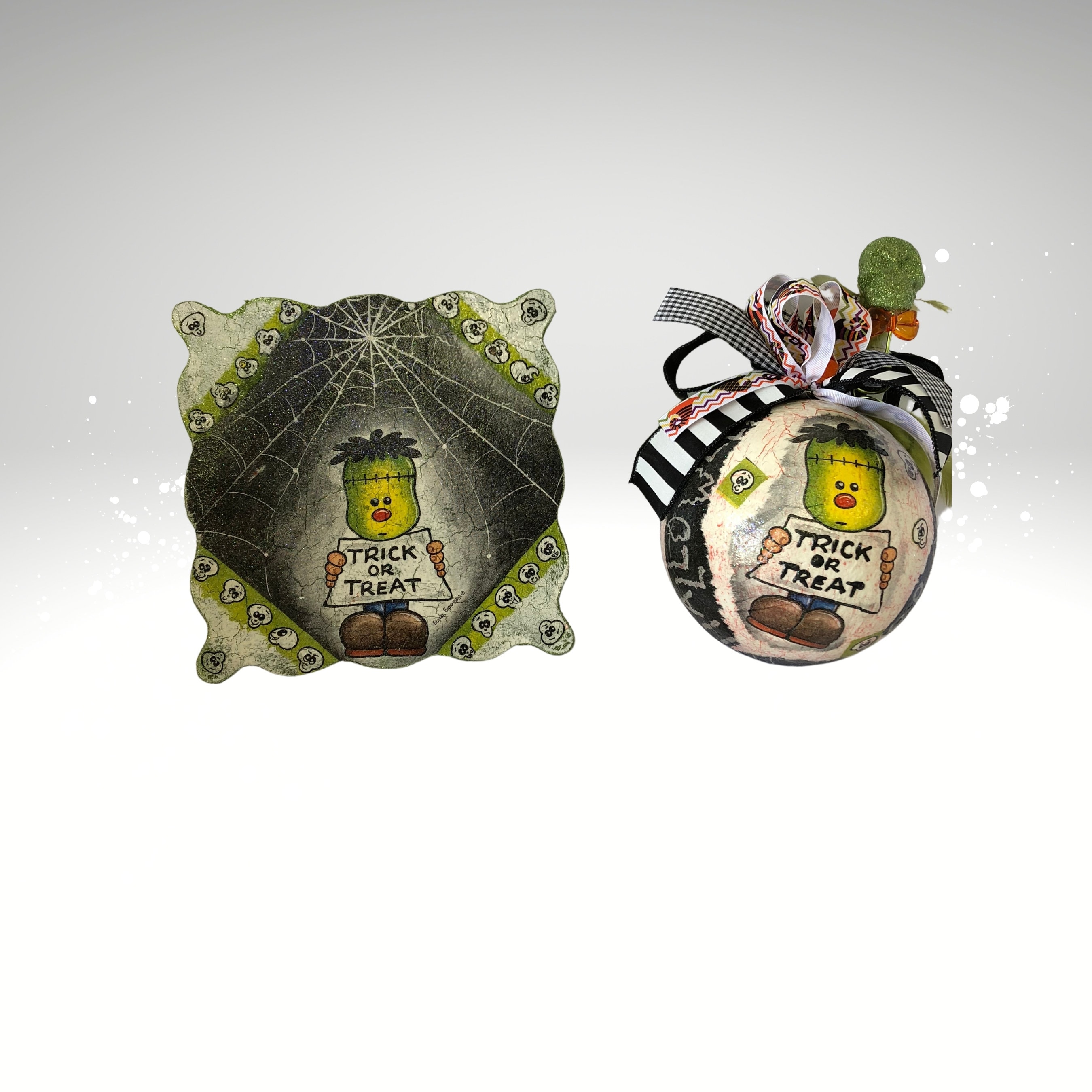 手作りフランケンシュタインのオーナメント＆サイン：不気味な