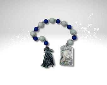 Snowy Owl Garland: Blue & Silver Christmas Tiered Tray Decor