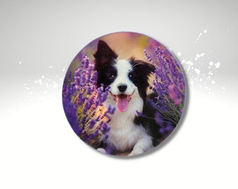 Lavender Dog Sign: Round Farmhouse Decor, Purple Flower Center