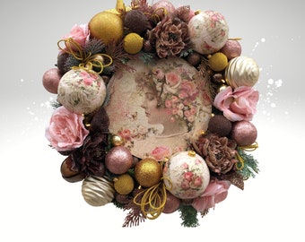 Ornament Wreath with Clock: Handmade Victorian Floral Wall Decor