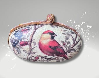 Upcycled Cardinal Handbag: Decoupage Bird Art Purse